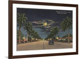 Hollywood, FL - Moonlight View over Hollywood Blvd.-Lantern Press-Framed Art Print