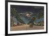 Hollywood, FL - Moonlight View over Hollywood Blvd.-Lantern Press-Framed Art Print