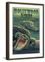 Hollywood, Florida - Alligators-Lantern Press-Framed Art Print