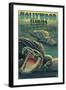 Hollywood, Florida - Alligators-Lantern Press-Framed Art Print