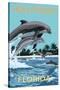 Hollywood, Florida - Dolphins Jumping-Lantern Press-Stretched Canvas