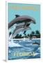 Hollywood, Florida - Dolphins Jumping-Lantern Press-Framed Art Print