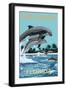 Hollywood, Florida - Dolphins Jumping-Lantern Press-Framed Art Print