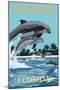 Hollywood, Florida - Dolphins Jumping-Lantern Press-Mounted Art Print