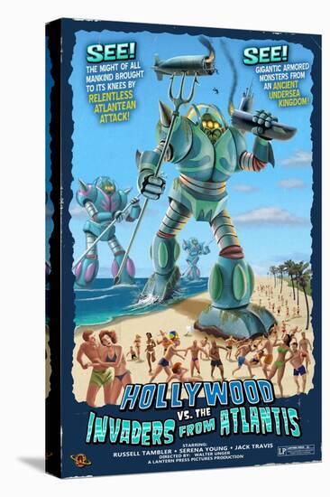 Hollywood, Florida - Hollywood vs. Atlantean Invaders-Lantern Press-Stretched Canvas