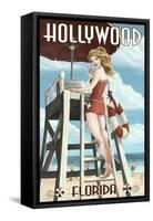 Hollywood, Florida - Lifeguard Pinup Girl-Lantern Press-Framed Stretched Canvas