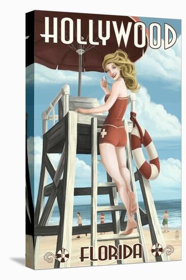 Hollywood, Florida - Lifeguard Pinup Girl-Lantern Press-Stretched Canvas