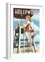 Hollywood, Florida - Lifeguard Pinup Girl-Lantern Press-Framed Art Print