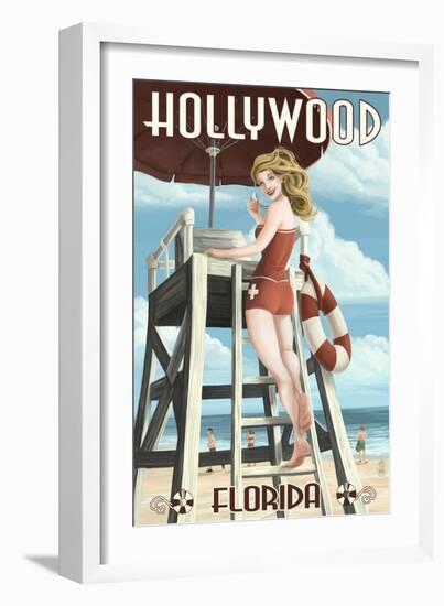 Hollywood, Florida - Lifeguard Pinup Girl-Lantern Press-Framed Art Print