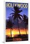 Hollywood, Florida - Palms and Sunset-Lantern Press-Framed Art Print