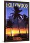 Hollywood, Florida - Palms and Sunset-Lantern Press-Framed Art Print