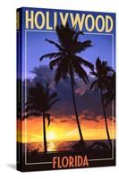 Hollywood, Florida - Palms and Sunset-Lantern Press-Stretched Canvas