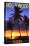 Hollywood, Florida - Palms and Sunset-Lantern Press-Stretched Canvas