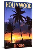 Hollywood, Florida - Palms and Sunset-Lantern Press-Stretched Canvas