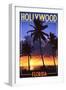 Hollywood, Florida - Palms and Sunset-Lantern Press-Framed Art Print