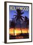 Hollywood, Florida - Palms and Sunset-Lantern Press-Framed Art Print