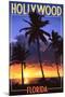 Hollywood, Florida - Palms and Sunset-Lantern Press-Mounted Art Print