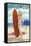 Hollywood, Florida - Surfer Pinup Girl-Lantern Press-Framed Stretched Canvas