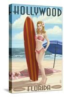 Hollywood, Florida - Surfer Pinup Girl-Lantern Press-Stretched Canvas