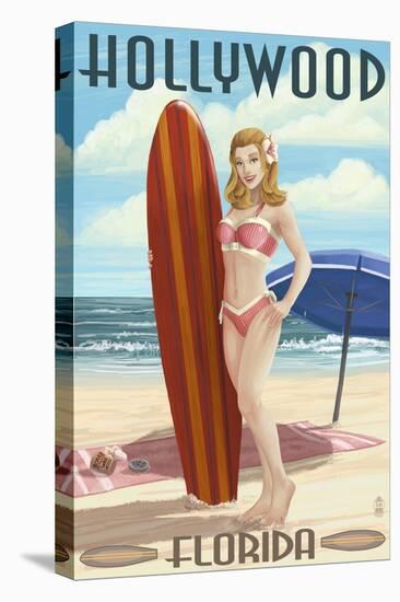 Hollywood, Florida - Surfer Pinup Girl-Lantern Press-Stretched Canvas