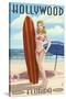 Hollywood, Florida - Surfer Pinup Girl-Lantern Press-Stretched Canvas