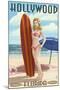 Hollywood, Florida - Surfer Pinup Girl-Lantern Press-Mounted Art Print