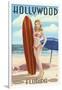 Hollywood, Florida - Surfer Pinup Girl-Lantern Press-Framed Art Print