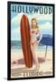 Hollywood, Florida - Surfer Pinup Girl-Lantern Press-Framed Art Print