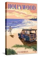 Hollywood, Florida - Woody on the Beach-Lantern Press-Stretched Canvas