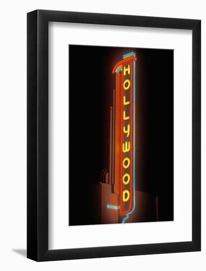 "Hollywood" neon sign at the Hollywood Theater in Los Angeles, California-null-Framed Photographic Print