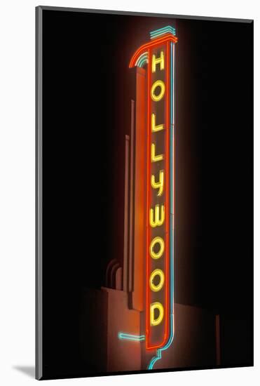 "Hollywood" neon sign at the Hollywood Theater in Los Angeles, California-null-Mounted Photographic Print