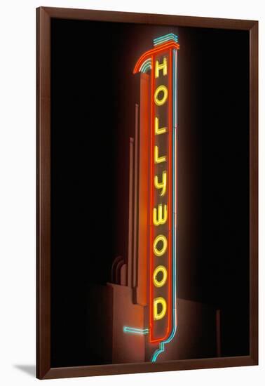 "Hollywood" neon sign at the Hollywood Theater in Los Angeles, California-null-Framed Photographic Print