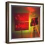 Hologram made by Juris Upatnieks projects on screens when lasers passes through different places-Fritz Goro-Framed Premium Photographic Print