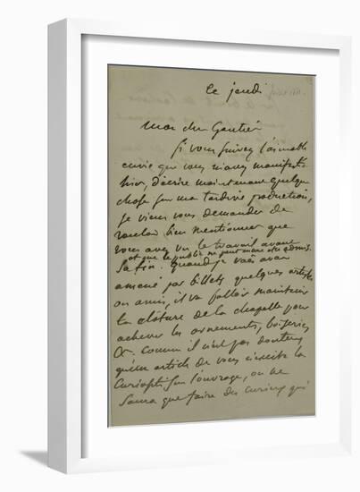 Holograph Letter to Theophile Gautier, August 4, 1861-Eugene Delacroix-Framed Giclee Print