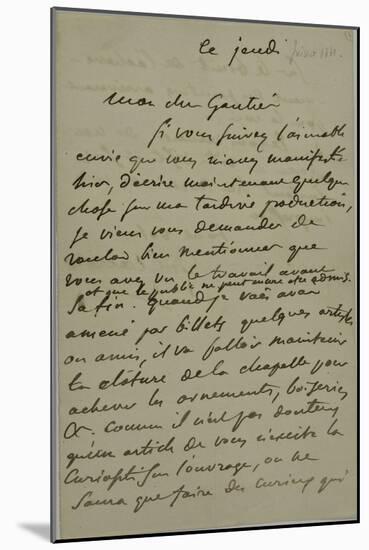 Holograph Letter to Theophile Gautier, August 4, 1861-Eugene Delacroix-Mounted Giclee Print