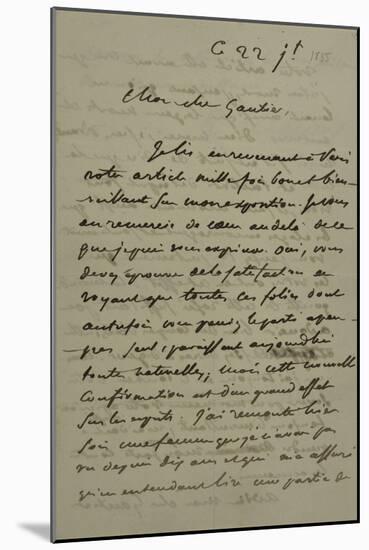 Holograph Letter to Theophile Gautier, July 22, 1855-Eugene Delacroix-Mounted Giclee Print