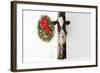 Holstein Cow in Snowstorm by Green Wreath and Red Ribbon, St. Charles, Illinois, USA-Lynn M^ Stone-Framed Photographic Print