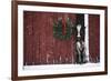 Holstein Cow Standing in Doorway of Red Barn, Christmas Wreath on Barn, Marengo-Lynn M^ Stone-Framed Photographic Print