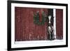 Holstein Cow Standing in Doorway of Red Barn, Christmas Wreath on Barn, Marengo-Lynn M^ Stone-Framed Photographic Print