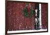 Holstein Cow Standing in Doorway of Red Barn, Christmas Wreath on Barn, Marengo-Lynn M^ Stone-Framed Photographic Print