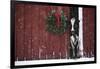 Holstein Cow Standing in Doorway of Red Barn, Christmas Wreath on Barn, Marengo-Lynn M^ Stone-Framed Photographic Print