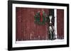 Holstein Cow Standing in Doorway of Red Barn, Christmas Wreath on Barn, Marengo-Lynn M^ Stone-Framed Photographic Print