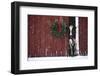 Holstein Cow Standing in Doorway of Red Barn, Christmas Wreath on Barn, Marengo-Lynn M^ Stone-Framed Photographic Print