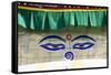 Holy Eyes of the Monkey Temple, Kathmandu, Nepal-Peter Adams-Framed Stretched Canvas