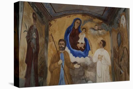 Holy Family, Fresco Inside Shrine at Pontechianale, Varaita Valley, Piedmont, Italy-null-Stretched Canvas