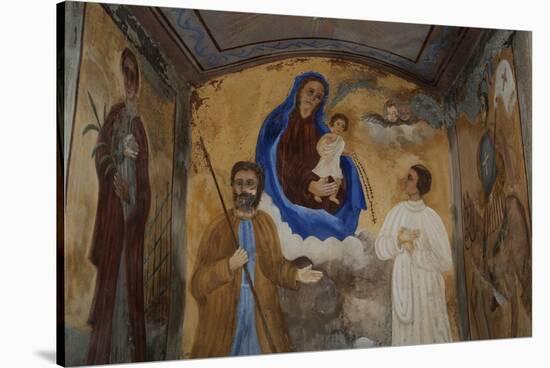 Holy Family, Fresco Inside Shrine at Pontechianale, Varaita Valley, Piedmont, Italy-null-Stretched Canvas