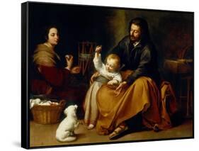 Holy Family with Baby Sparrow-Bartolome Esteban Murillo-Framed Stretched Canvas