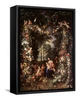 Holy Family with Wreath of Fruit and Flowers-Jan Brueghel the Elder-Framed Stretched Canvas