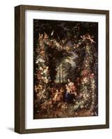 Holy Family with Wreath of Fruit and Flowers-Jan Brueghel the Elder-Framed Giclee Print