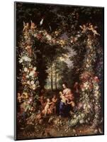 Holy Family with Wreath of Fruit and Flowers-Jan Brueghel the Elder-Mounted Giclee Print